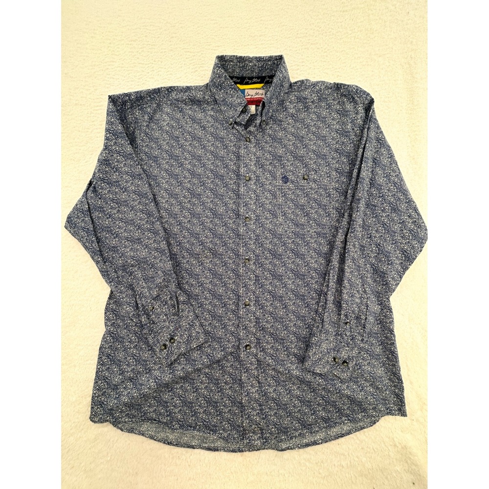 Wrangler George Strait Cowboy Cut Blue Paisley Button Down Shirt XL Rodeo